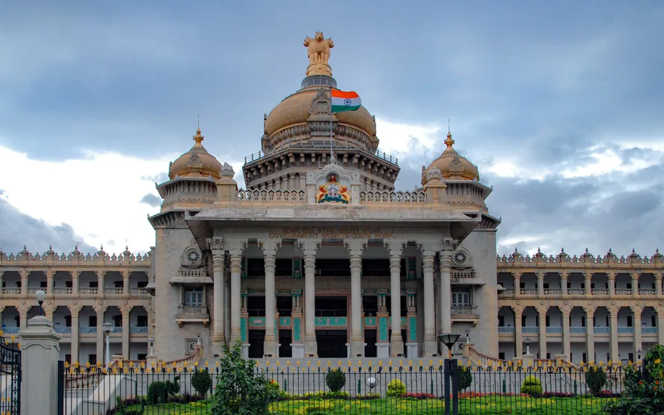 The facade of Vidhana Soudha in Bengaluru.